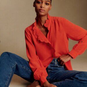 Sezane Chlo Shirt in Red Silk Button Down - FR 43 / US 12